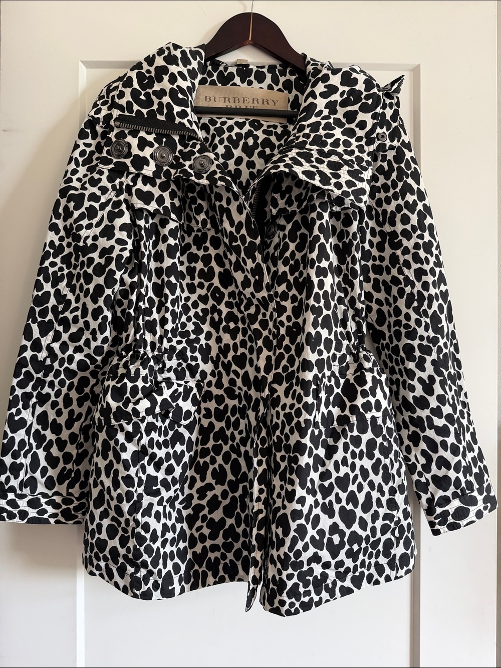 Burberry Black & White Leopard-Print Trench Coat